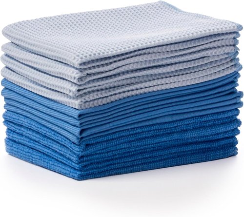 BINO Microfiber Cleaning Towels - Ultra Absorbent Light Blue Ombre - 15x15 Inches | 12 Pack