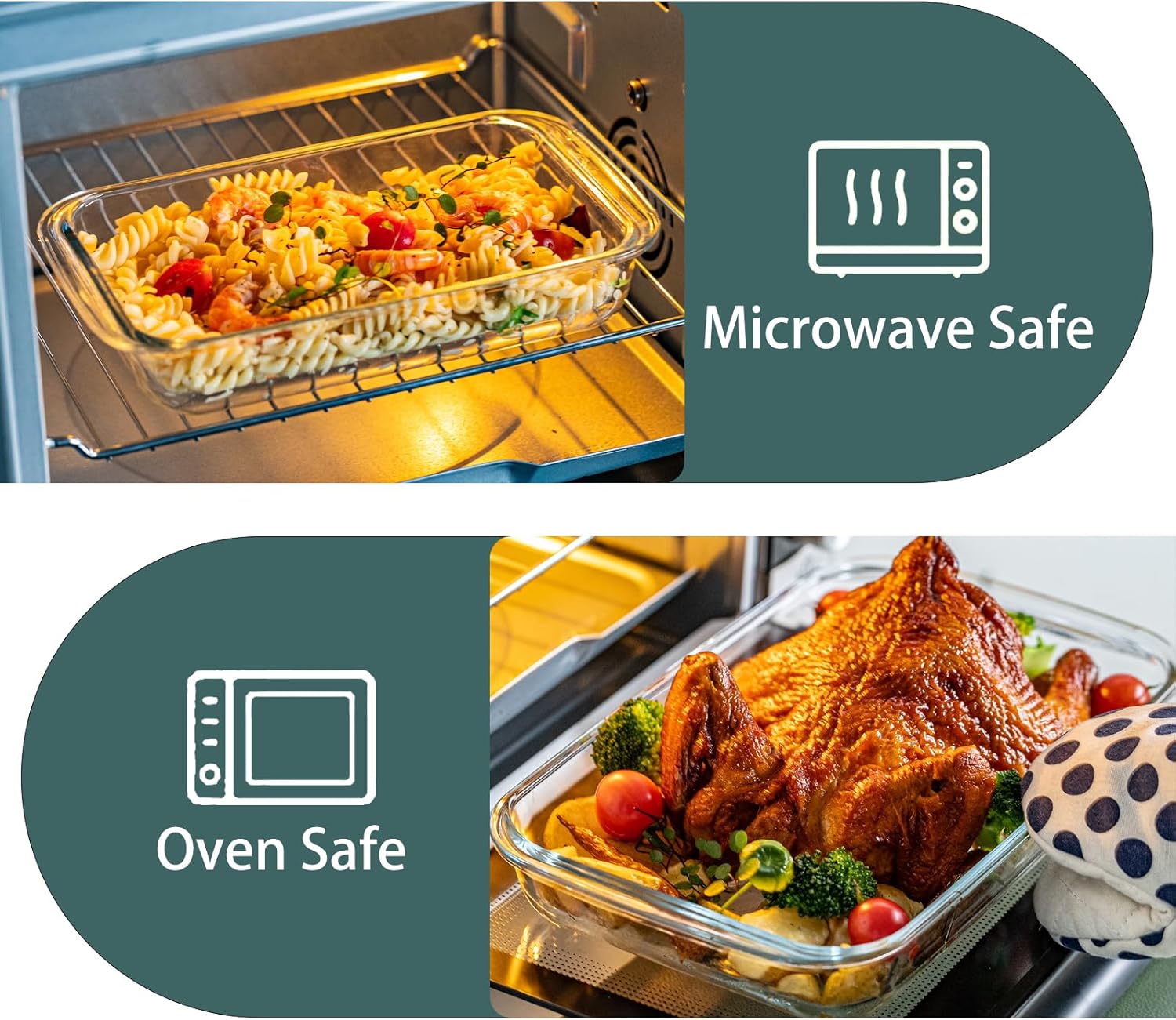 Regine Switzerland Glass Baking Dish Set - 3-Piece Oven & Microwave Safe Bakeware for Lasagna