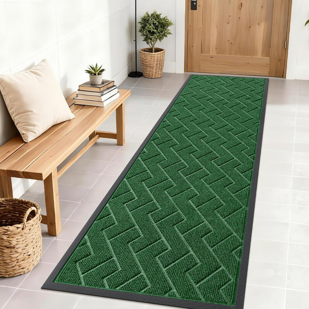 OLANLY Waterproof Front Door Mat - All-Season Indoor/Outdoor Doormat | Sturdy Natural Rubber, Herringbone Brick (Green, 71x23)