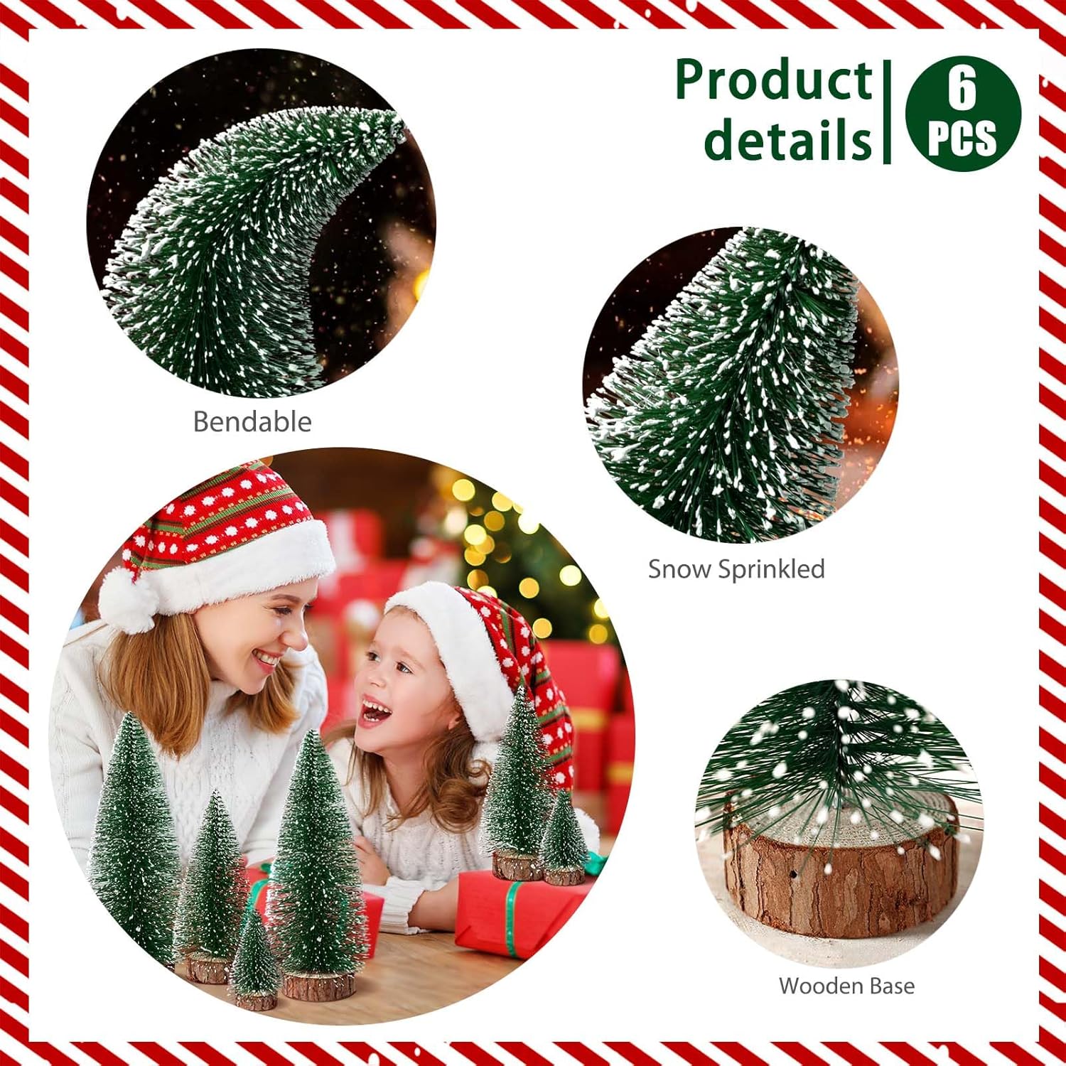 Skiennix Mini Christmas Trees - 6pcs Bottle Brush Decor for Indoor/Outdoor Holiday Parties | Green