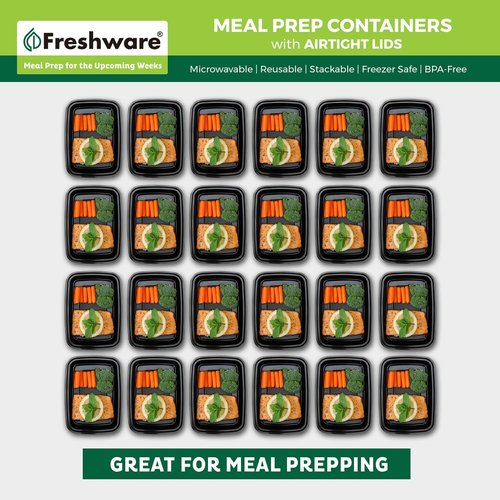 Freshware Meal Prep Containers - 50 Pack 1 Compartment Food Storage | BPA Free, Stackable, Microwave Safe (24 oz)