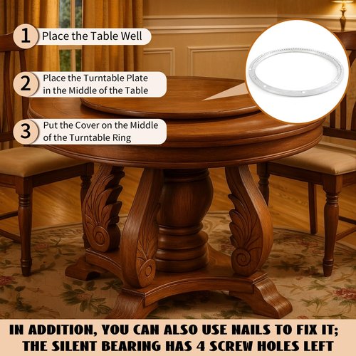 Lounsweer 24 Inch Lazy Susan Hardware Mute Aluminum Alloy Turntable Bearing Large Mute Heavy Duty Swivel Plate 620 Lbs Load Lazy Susan Base Kit Silent Rotating Ring for Dining Tabletop Corner Storage