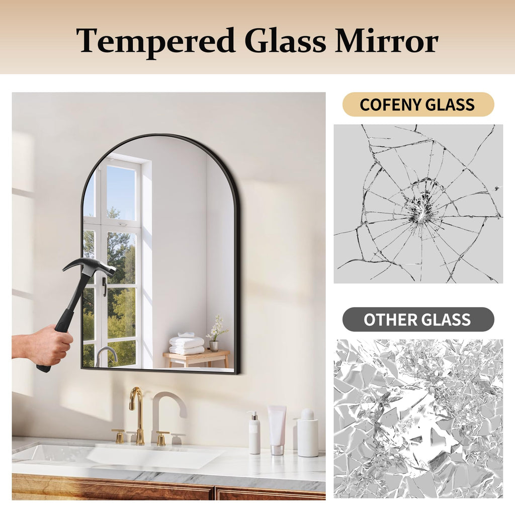 COFENY Black Arch Mirror, 30’’x36’’ Black Mirror for Bathroom, Wide Arched Bathroom Mirror with Metal Wall Mounted Mirror for Bedroom Living Room Entryway Modern
