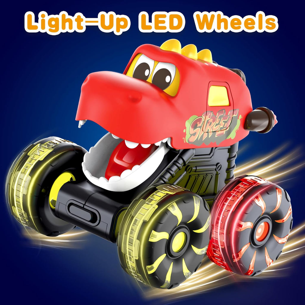 Skiennix Dinosaur Monster Truck Toys - Light-Up LED Wheels | 3-Pack for Toddlers & Kids