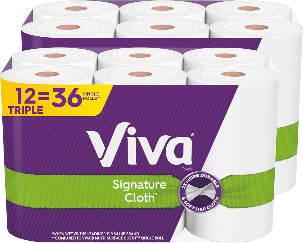 Viva Signature Cloth Paper Towels - 12 Triple Rolls with 141 Sheets Each for Superior Absorbency