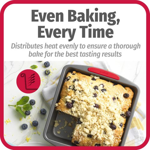 GoodCook MegaGrip Baking Pan - Non-Stick Heavy-Gauge Steel with Silicone Grip Handles | 8x8-Inch for Cakes & Brownies