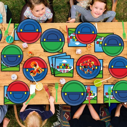 200pcs Super Brother Birthday Party Supplies Super Brother Plates Disposable Paper Tableware Super Bro Plates Napkins with Fork Super Bro Decoration Super Video Games Tableware for Kids Baby Shower