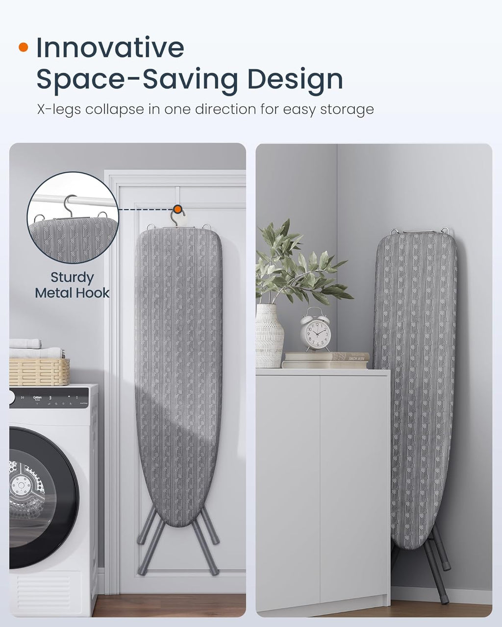 SONGMICS Ironing Board - Foldable & Height Adjustable Up to 35 Inches | 4-Layer Cover & Pad, Dove Gray