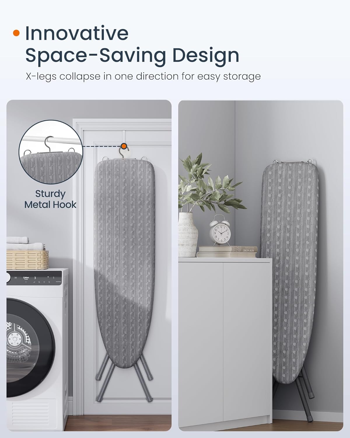 SONGMICS Ironing Board - Foldable & Height Adjustable Up to 35 Inches | 4-Layer Cover & Pad, Dove Gray