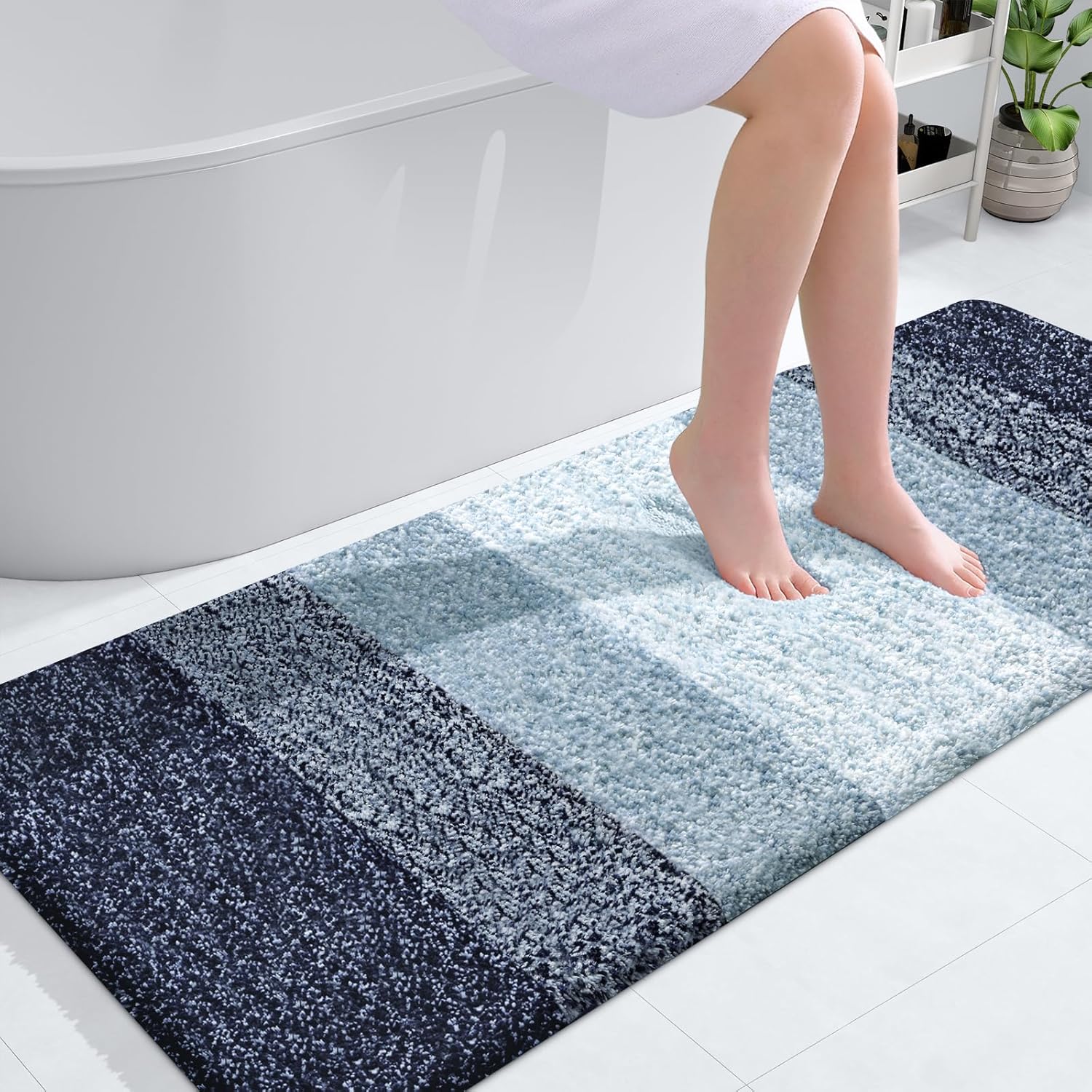 OLANLY Large Bath Rugs - Extra Soft Microfiber with Rubber Backing | Quick Dry, Washable, Airy Blue 54x24