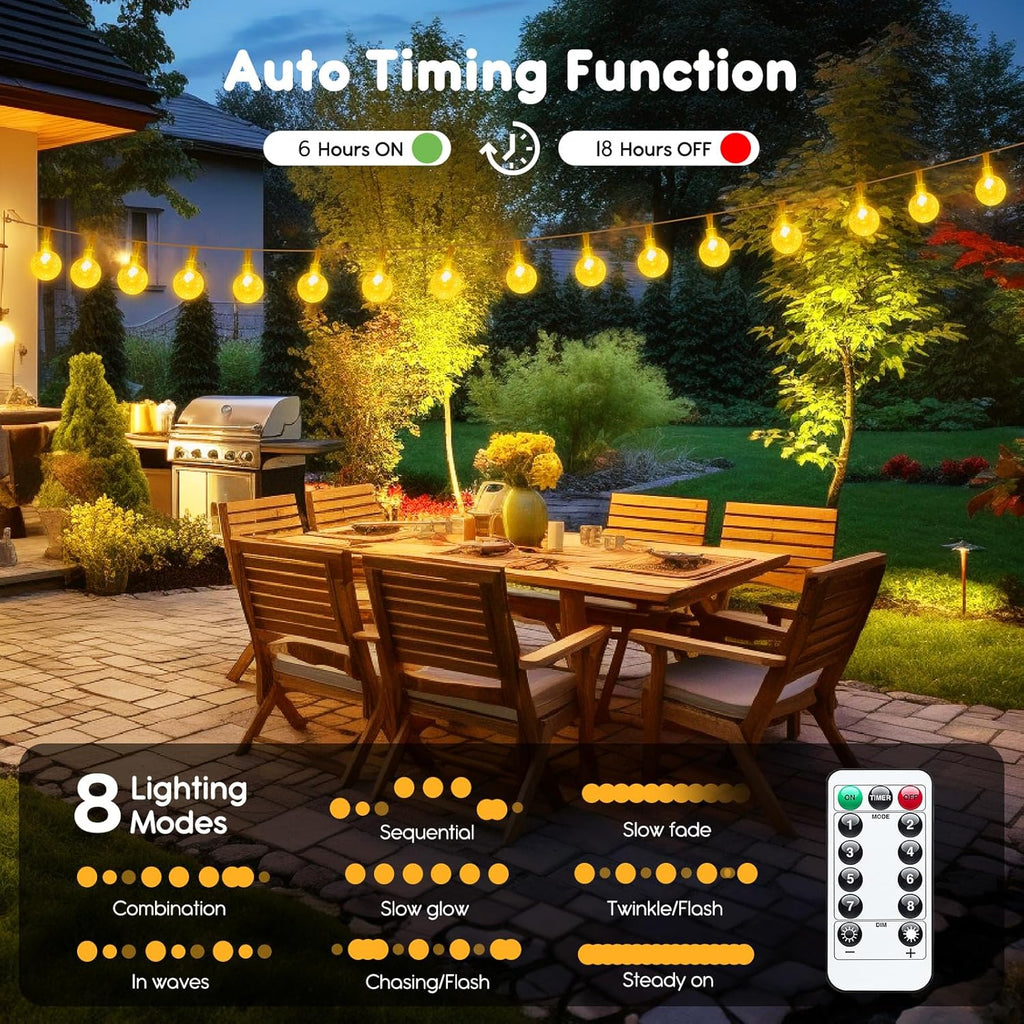 Minetom Crystal Globe String Lights - 33 ft 60 LED Waterproof Fairy Lights with Remote & 8 Modes | Warm White Decor