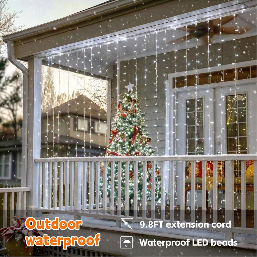 Skiennix Fairy Curtain String Lights - 200 LED White 6.6x6.6ft | 8 Modes Remote Control for Home Decor