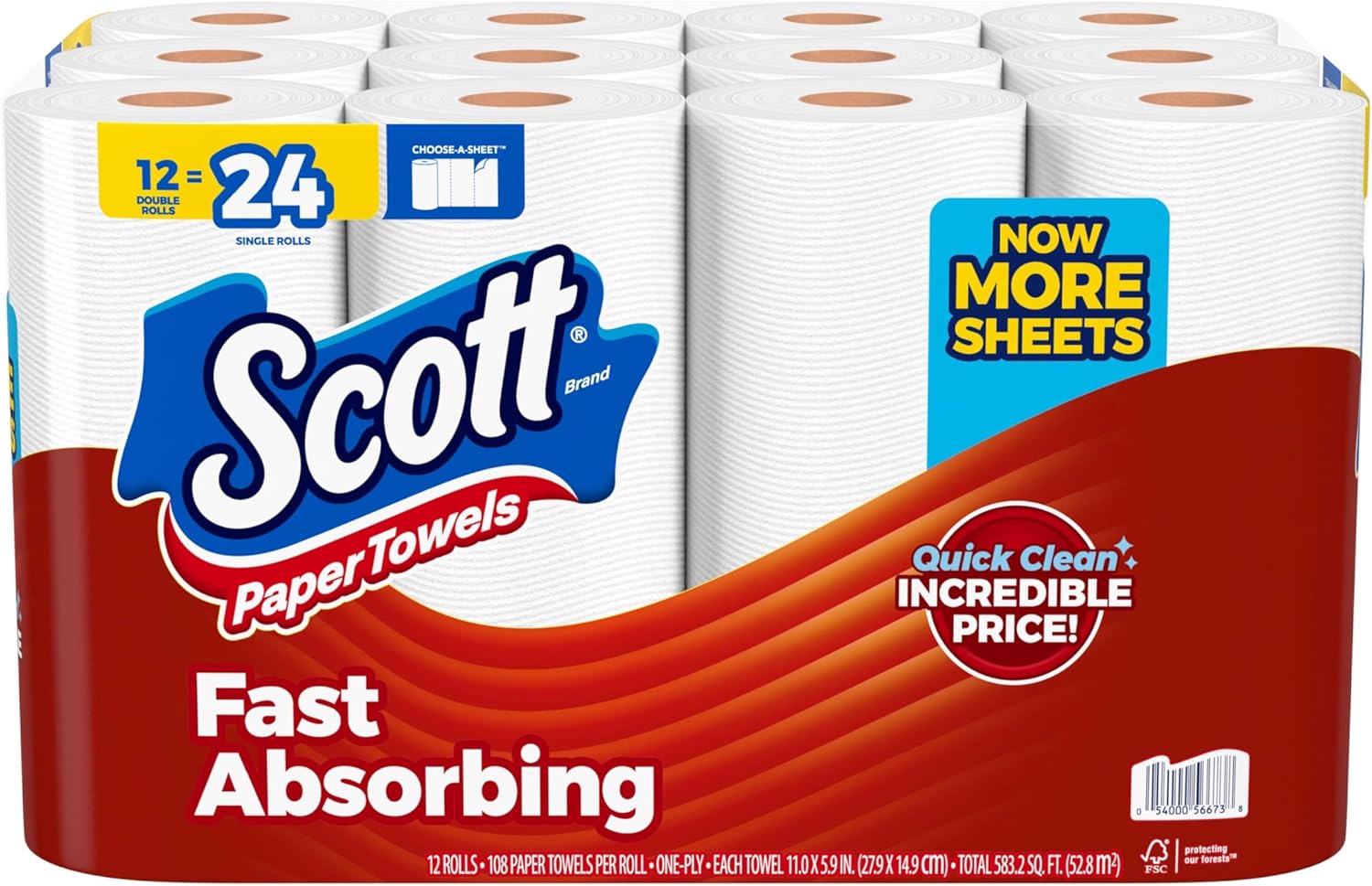 SCOTT Double Roll Toilet Paper - 12 Pack | Soft, Strong & Absorbent for Everyday Use