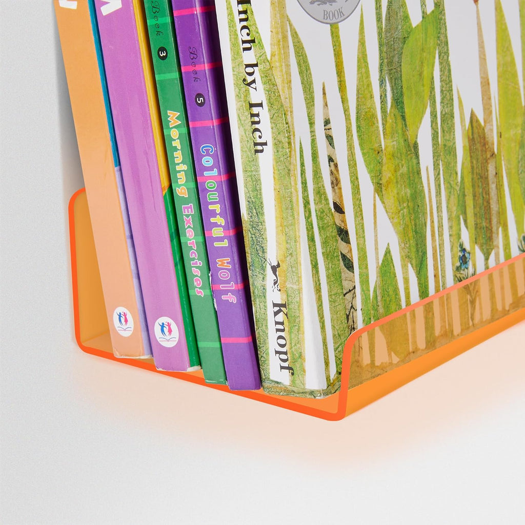 Upsimples Acrylic Wall Shelves - 15" Floating Display Shelf Set for Perfume & Books | Clear Orange, 4 Pack