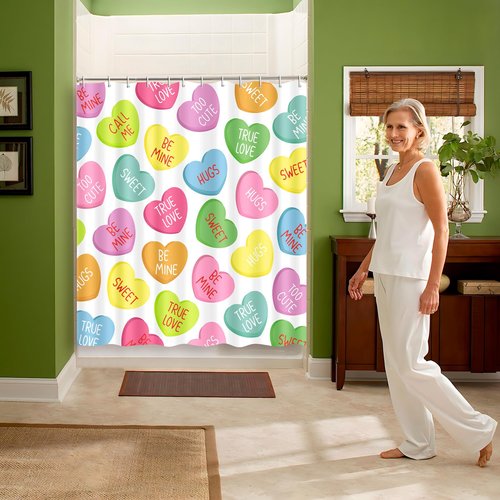 Tieshankao Valentines Shower Curtain Bathroom Decor Love with 12 Hooks 72 x 72 Inches - Style 4