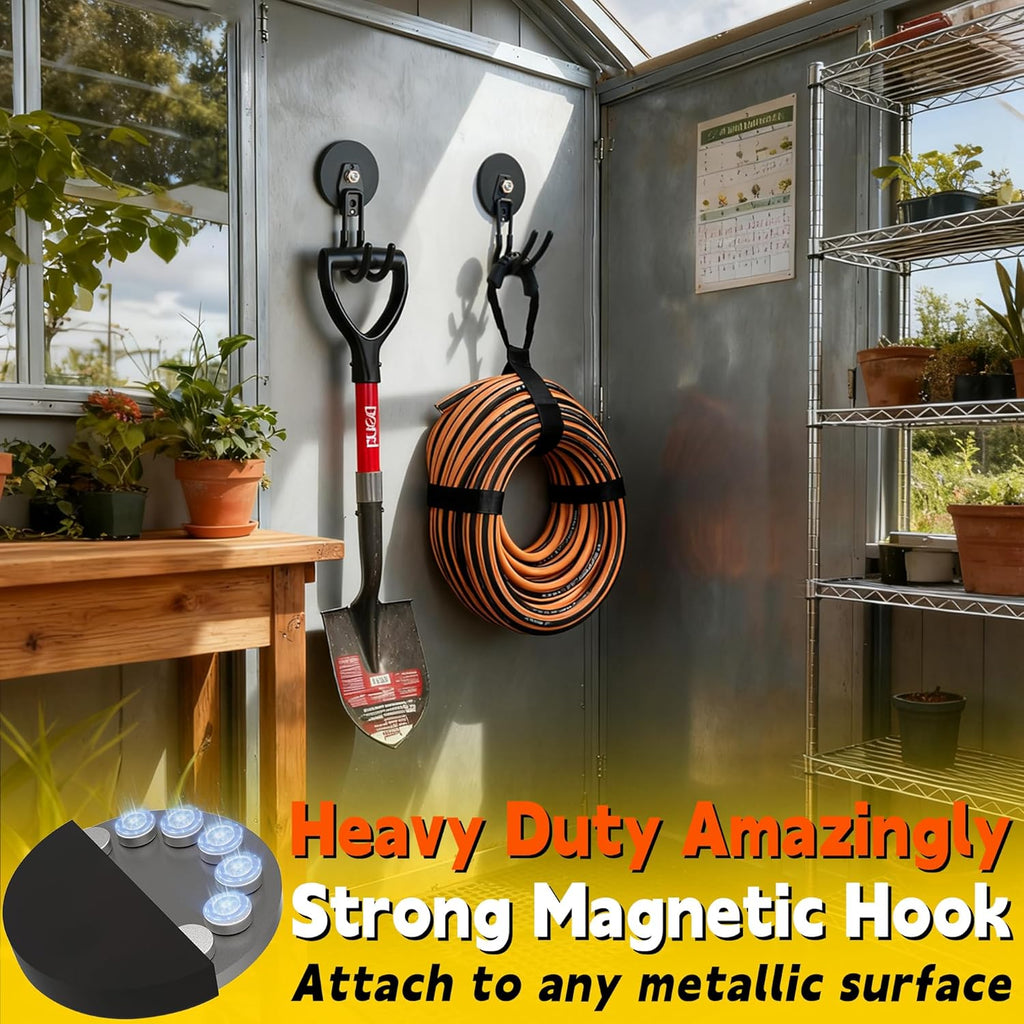 ULIBERMAGNET Extra Large Magnetic Hooks - Heavy Duty 2 Pack for Metal Cabinets & Garages (Black, 3.46 Inch)