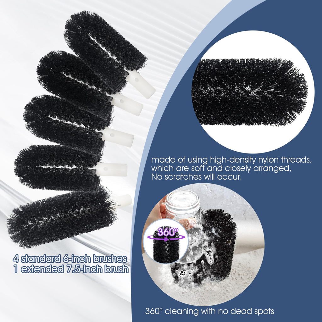 BRS-1722 Glass Washer Brush Replacement Part, Compatible with Bar Maid SS-100, SS-101, A-200, A-205, Standard Brushes Set: 4 Pcs 6-Inch Brushes and 1 Pcs 7.5-Inch Brush