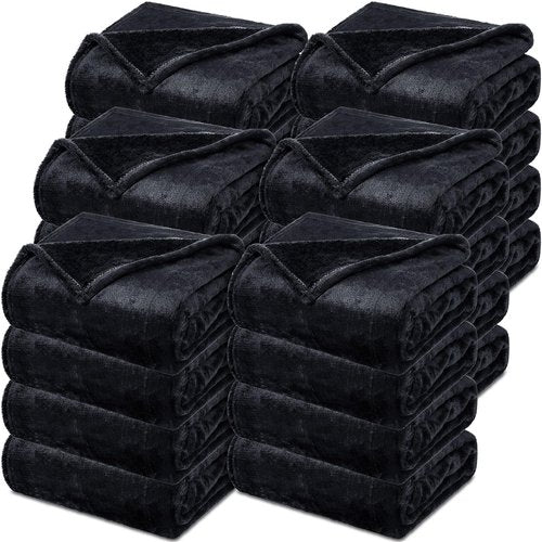 Toulite 24 Pcs Bulk Flannel Fleece Blankets for Homeless Donations Cozy Fleece Throw Blankets Winter Throw Blanket Bulk for Donations Bed Couch Sofa Home Camping Wedding Gifts(Black,50x60 Inch)