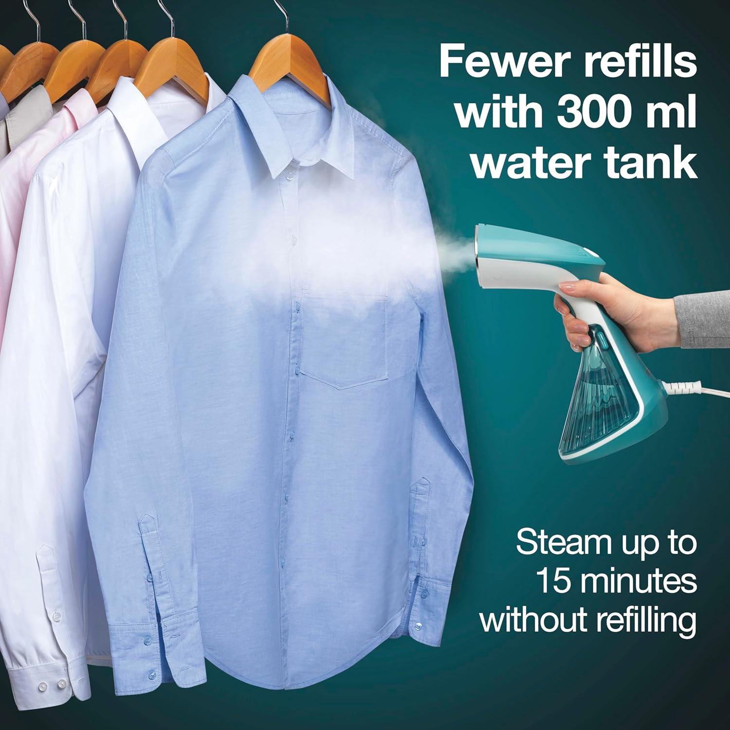 Proctor Silex Handheld Garment Steamer - Portable & Lightweight, 1200 Watts, 15 Min Continuous Use, Blue