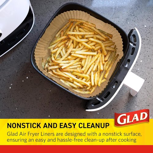 Glad Air Fryer Liners - Nonstick, Heat Resistant, Food Grade Material - 7.9" | 100 Count for Square & Round Fryers