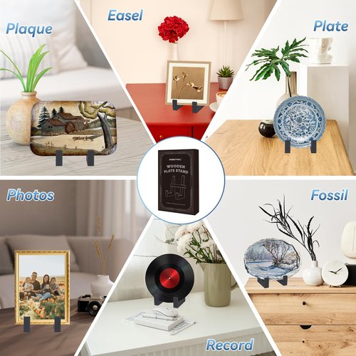 DEBETOOL Wooden Plate Stand for Display - 8.8 Inch Wooden Picture Frame Holder Decorative Tabletop Easel for Plates, Photos, Recipes | Solid Wood Durable & Space-Saving Design