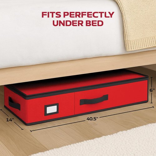 Christmas Wrapping Paper Organizer by [Brand Name] - Heavy-Duty Storage Box for Up to 24 Rolls | Red with Straps and Pockets