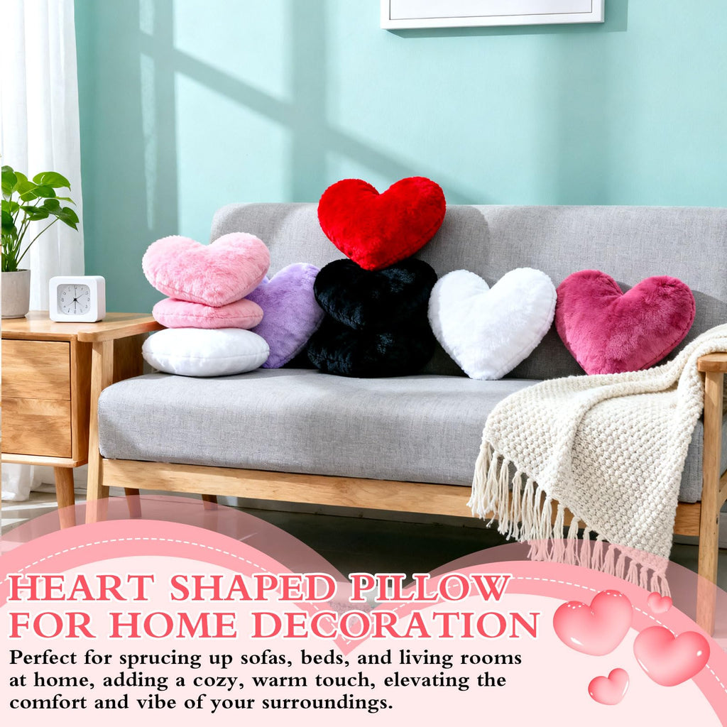 AceOrbit Valentine's Day Heart Mini Pillow 13"x10" Cute Faux Rabbit Fur Decorative Mini Throw Pillow for Bed Couch Cushion Women Valentine's Day Home Decor(Pink)