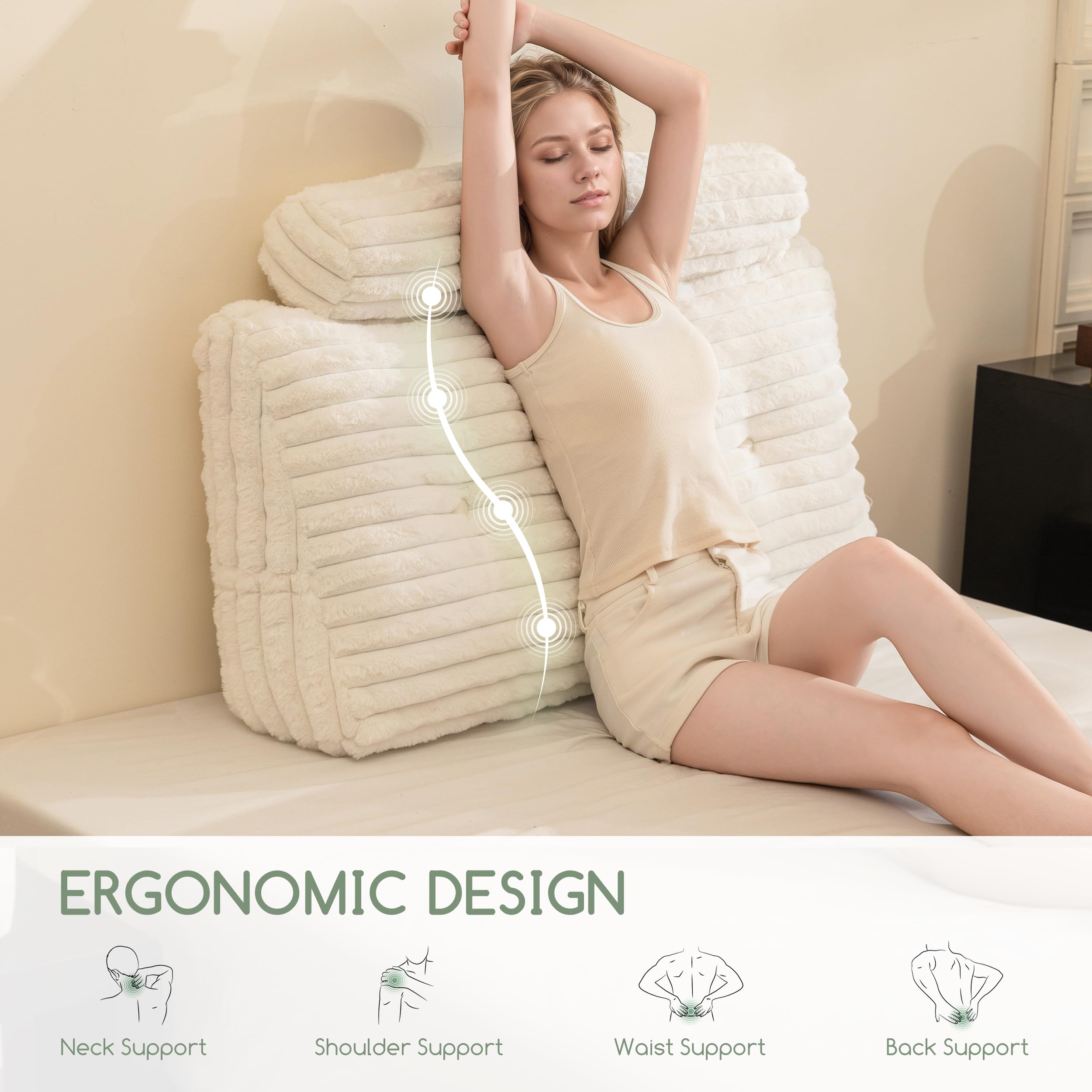 HIGOGOGO Triangular Headboard Wedge Pillow with a Cylindrical Pillow and Memory Foam Filling, Daybed Pillows for Sitting up, Reading or Working with Removable Cover,Twin 39.4"x19.7"