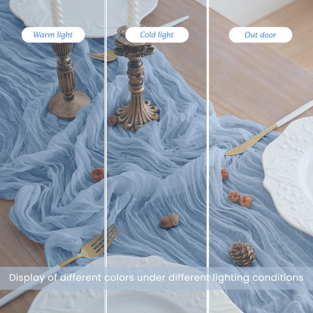 2Pack Dusty Blue Table Runner 10FT Dusty Blue Cheesecloth Table Runner 35x120Inch Long Boho Table Runners Rustic Gauze Table Runners for Party Wedding Bridal Shower Baby Shower Decorations