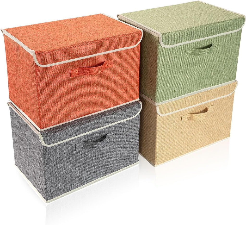 Skiennix Storage Bins - Foldable Clothing Storage Box with Lid & Handle | 15L x 10W x 10H Inch, 4 Color Set