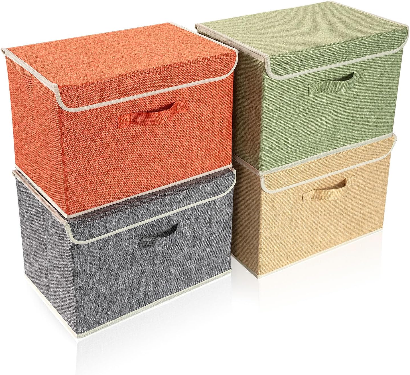Skiennix Storage Bins - Foldable Clothing Storage Box with Lid & Handle | 15L x 10W x 10H Inch, 4 Color Set