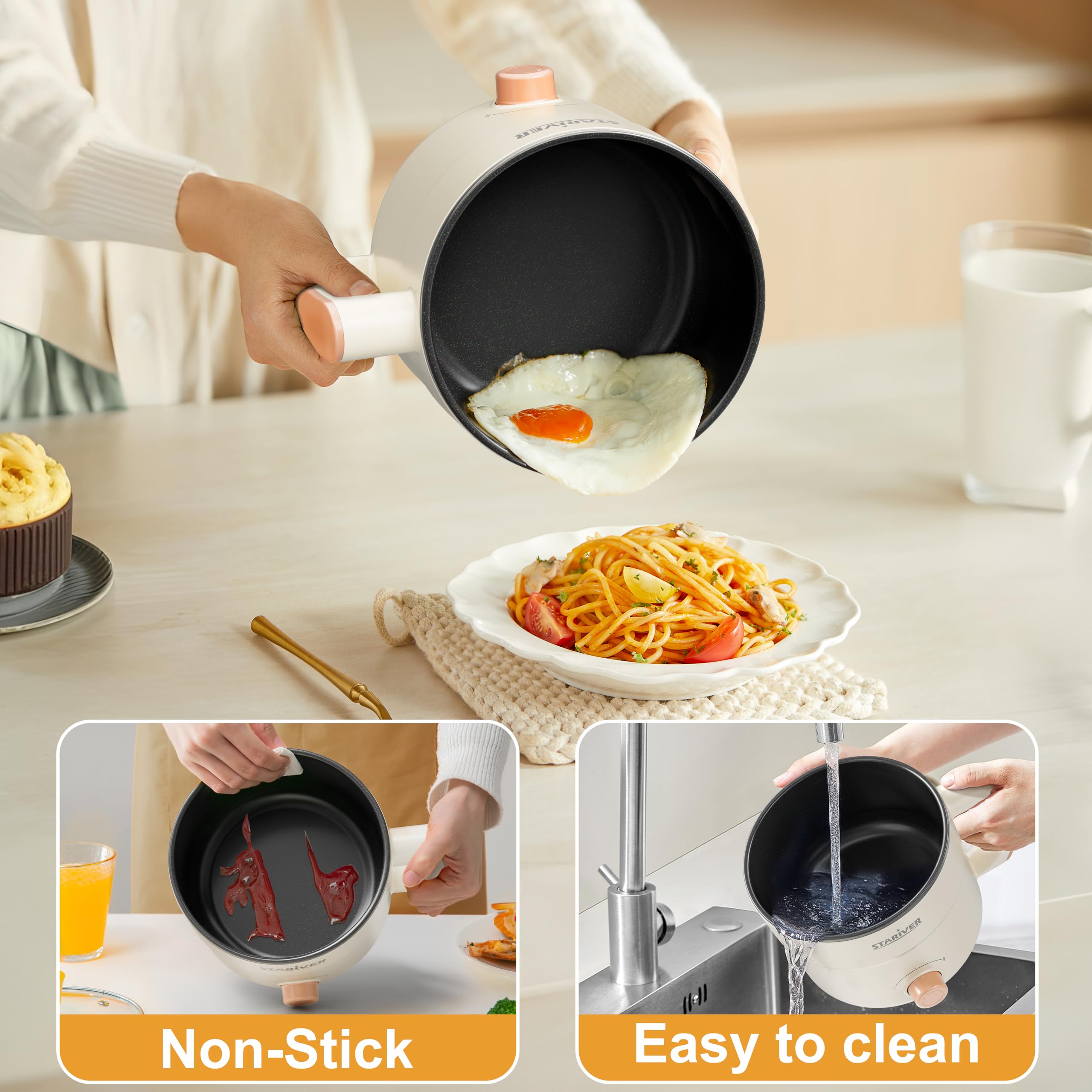 Stariver 1.5L Electric Hot Pot - Mini Portable Electric Pot, Non-Stick Noodle Cooker for Ramen, Soup, Pasta, Egg, Oatmeal - Overheat & Boil-Dry Protection - Ideal for Dorm, Office, Travel Gift