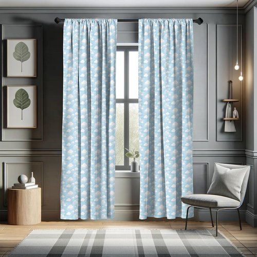 Ambesonne Blue Sky Window Curtains, Continuous Fluffy Clouds Motifs Cartoon Style Rhythmic Design Pattern, Lightweight Decor 2-Panel Set with Rod Pocket, Pair of - 28" x 84", Blue White