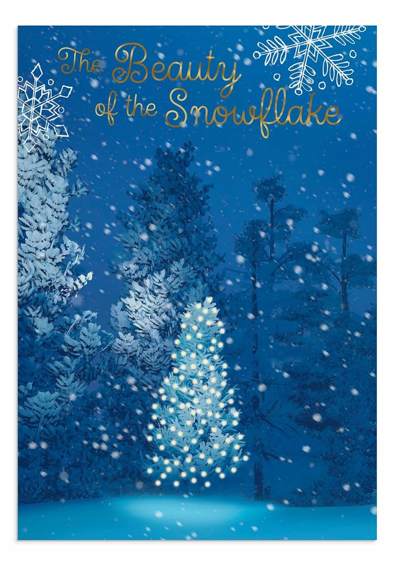Five-Panel Christmas Card Set with Scripture – 18 Blue Snowflake Cards & Foil Enveloped Box