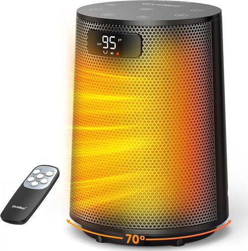 GiveBest Electric Space Heater - Portable Indoor Heater with Thermostat & Remote | 1500W PTC Ceramic, 70° Oscillation, Digital Display, 12H Timer