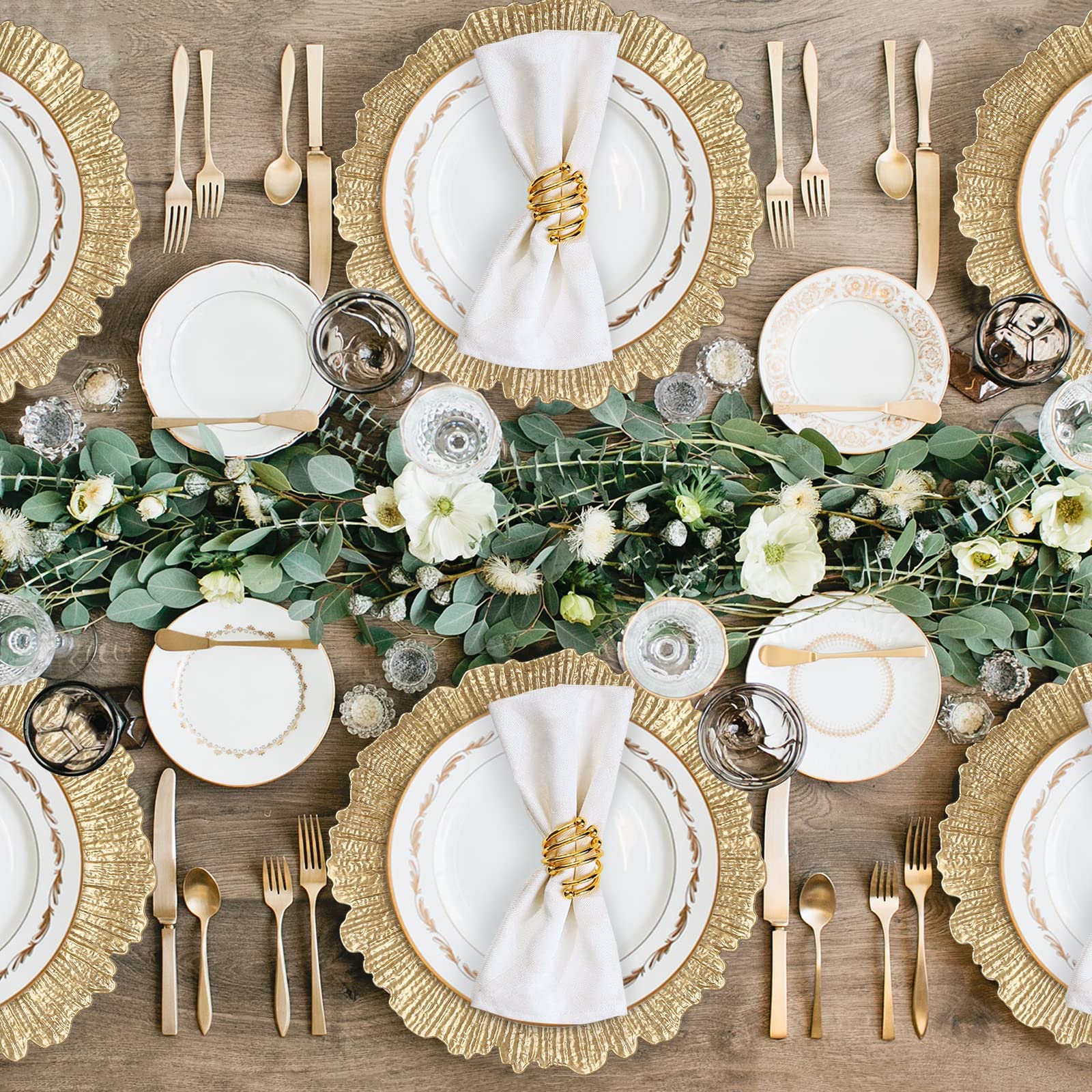 MAONAME Gold Charger Plates Set of 12, Reef Plate Chargers for Dinner Plate, Round Plastic Table Chargers for Thanksgiving, Christmas