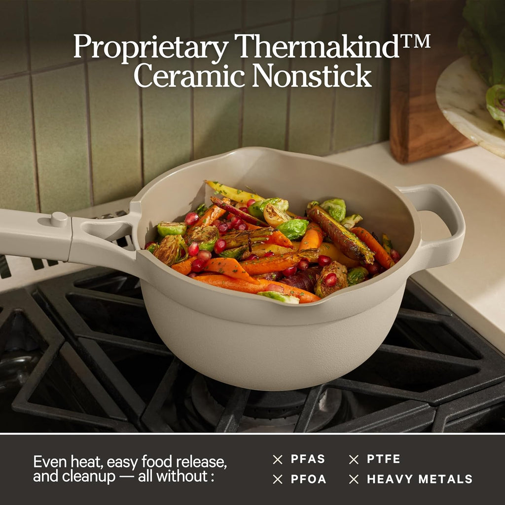 Our Place Mini Perfect Pot - 2.5 Qt Ceramic Cookware with Lid & Spatula | Patented 8-in-1, PFAS-Free, Induction & Oven-Safe up to 450°F