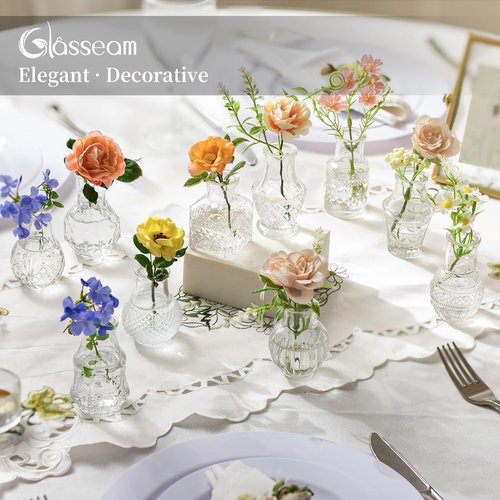 Glasseam Small Bud Vases for Centerpieces: 20PCS Mini Clear Glass Vase Set for Flowers Decor Wedding Party Baby Shower Dining - 2.7" Tiny Table Decorations Centerpiece