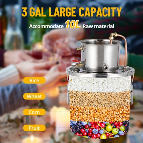 GarveeHome Alcohol Distiller - Spirits Kit w/Circulating Pump, Copper Tube & Dual Display Thermometer, Home Brew Wine Making Kit Oil Boiler Stainless Steel for Diy Whisky Wine Brandy,3 gal