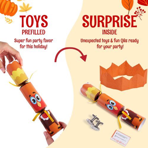 JOYIN 8 PACK Thanksgiving Non-Snap Party Favor, Turkey Style Thanksgiving Party Games for Fall Holiday, No Snap Party Table Favor Set with Joke Dice & Gifts, Holiday Prizes for Kids Adults