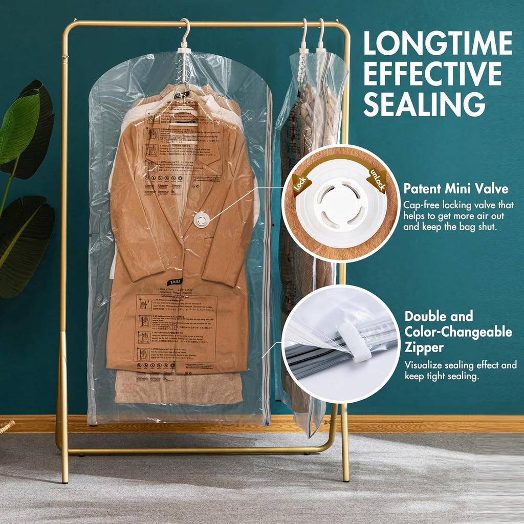 TAILI Vacuum Sealer Storage Bags - Space-Saving Jumbo Clear Bags for Clothing & Travel | 6 Pack