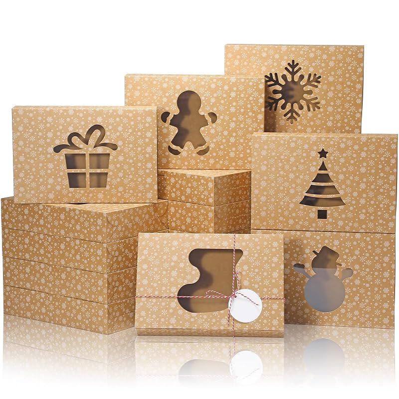 COTOPHER 30Pcs Christmas Cookie Boxes with Window, 12x8x2.5in - Brown Variation