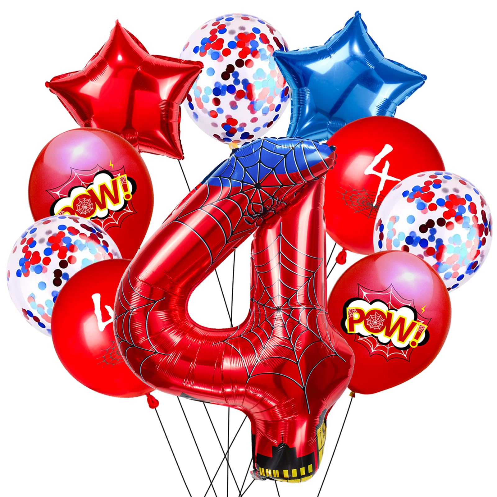 FJZEPIN Cartoon Hero 40 Inch Red and Blue Spider Theme Number Foil Birthday Decoration Balloons, Cartoon Party Birthday Supplies, Number large Balloons for Spider Theme Party (4)