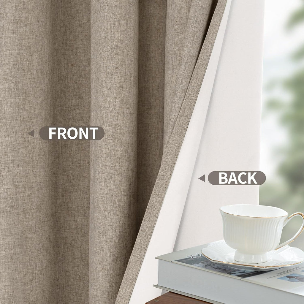 YoungsTex Blackout Curtains - Thermal Insulated Burlap Linen Drapes | 2 Panels, 42 x 63 Inch, Taupe