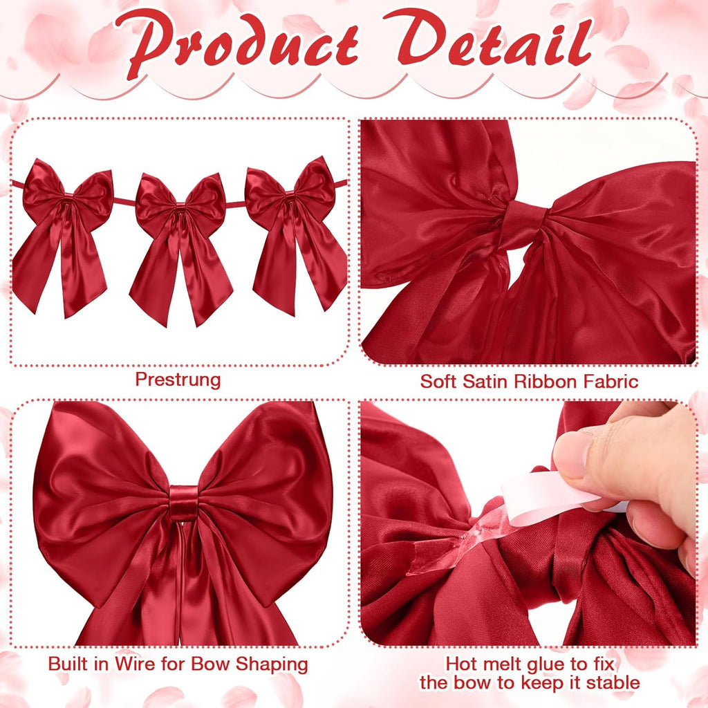 Suncalla 6 FT Burgundy Valentine's Day Bow Garland - Pre-Strung Party Banner with 10-Inch Bows for Weddings & Showers