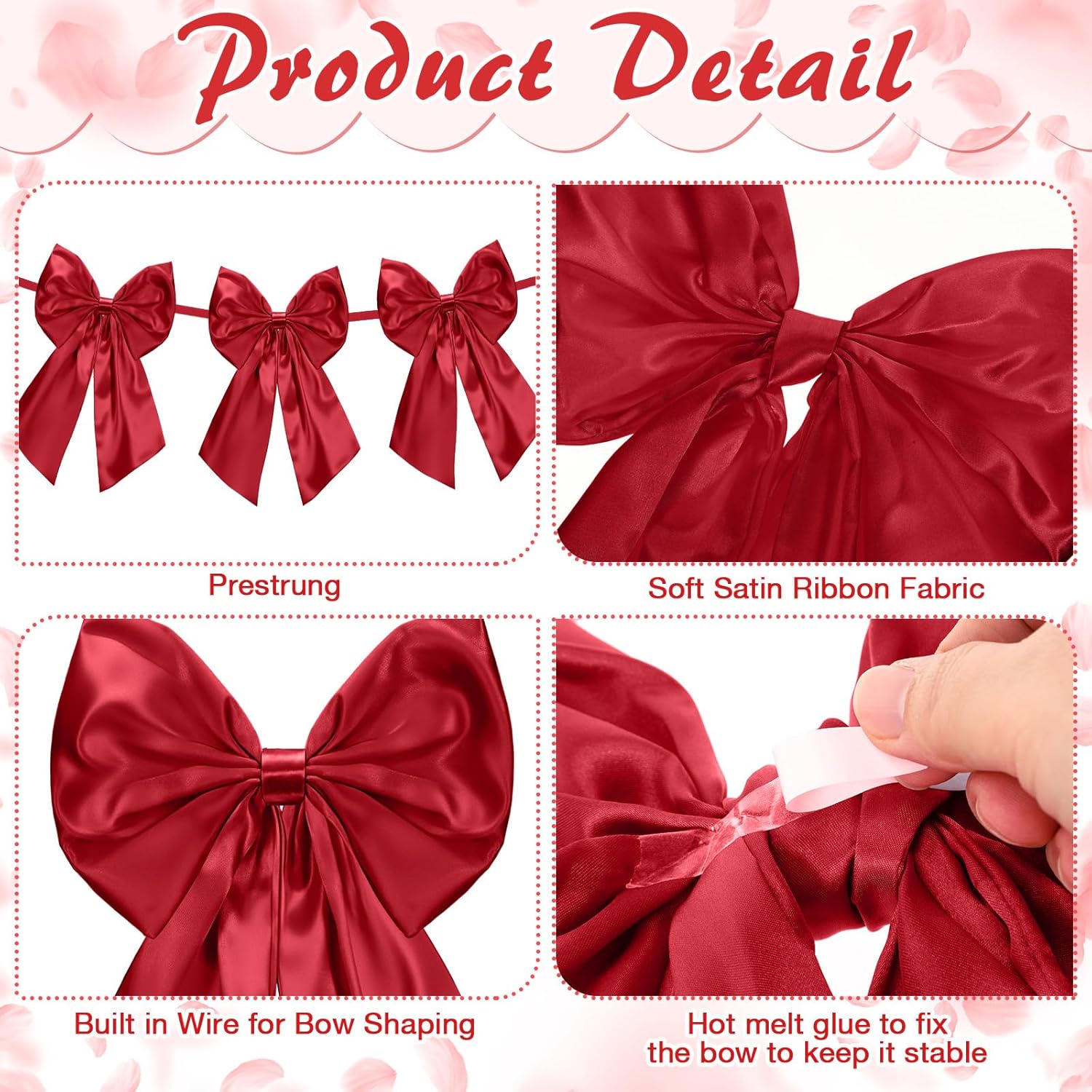 Suncalla 6 FT Burgundy Valentine's Day Bow Garland - Pre-Strung Party Banner with 10-Inch Bows for Weddings & Showers