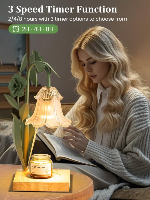 Flower Candle Warmer Lamp with Timer, Dimmable Candle Lamp Warmer, AdjustableHeight Candle Warmer for All Jar Candles, Bedroom Living Room Home DecorValentines Day Birthday Gifts for Women Mom Sister