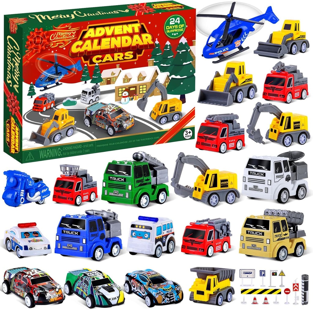 Quanquer Kids Advent Calendar - 24 Days Christmas Countdown with Pull Back Cars for Boys & Toddlers