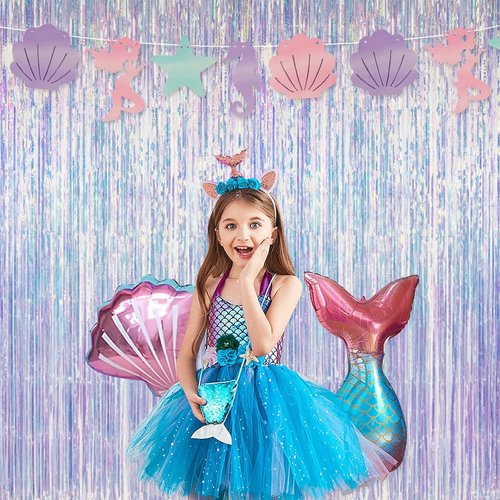 Iridescent Party Decorations - Thick Holographic Streamers | 2 Pack 3.3x6.6 FT Backdrop Curtains for Birthday & Themed Events