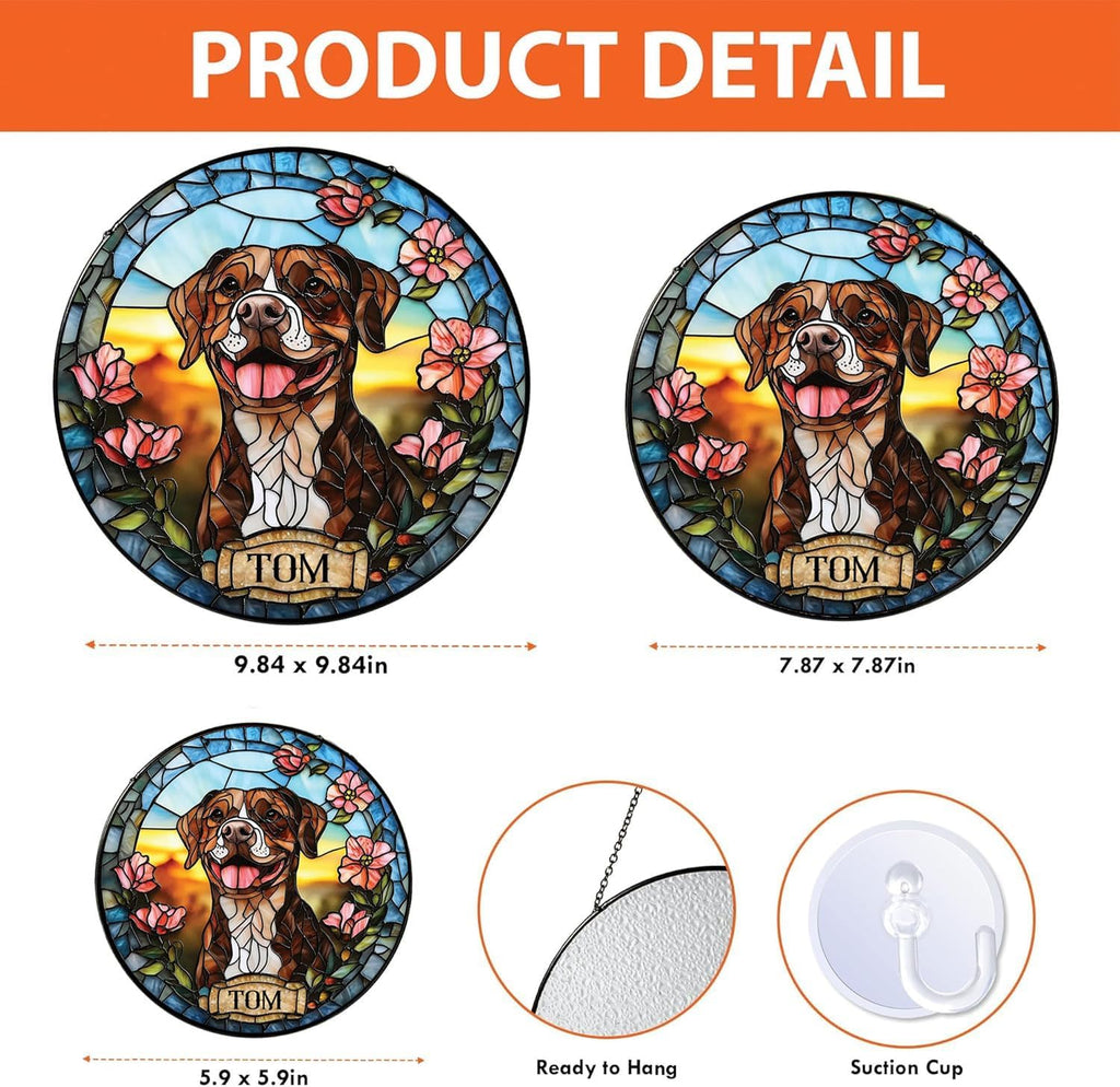 Skiennix Custom Dog Portrait Stained Glass Light Catcher - Pet Memorial Gift | Personalized Tribute